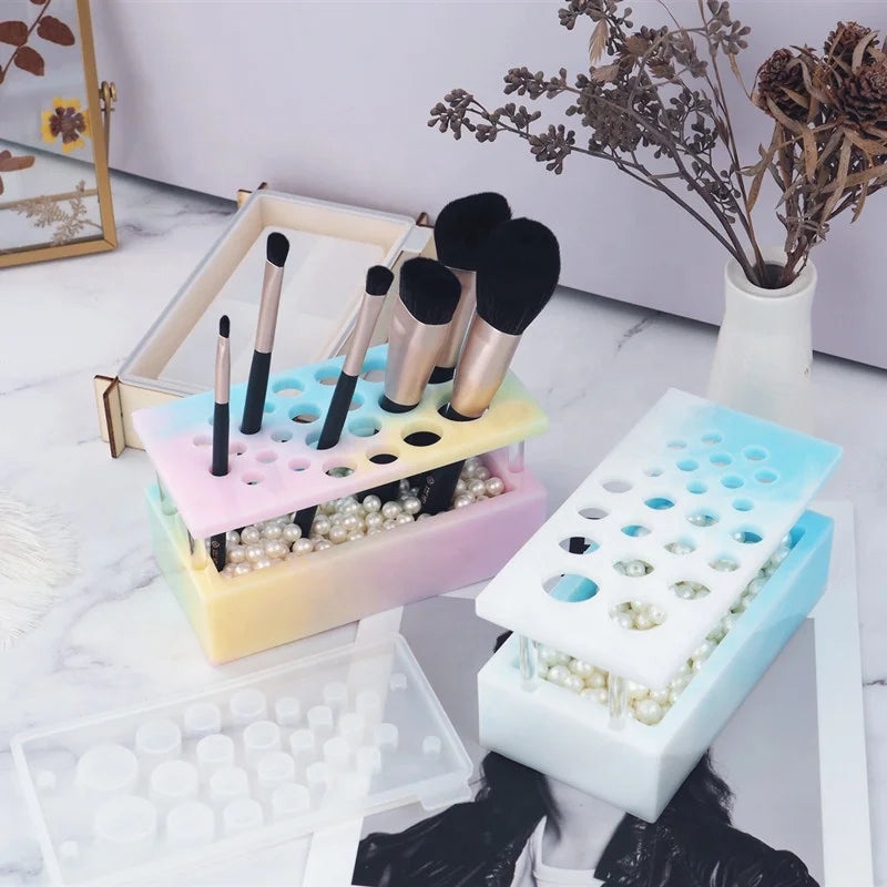 New Silicone Jewelry Box Mold Makeup Brush Holder Resin Mold
