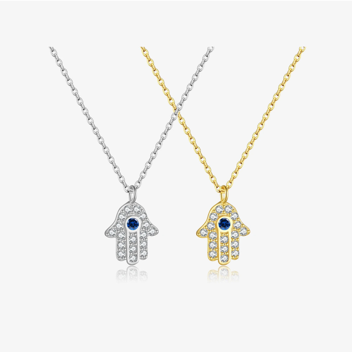 FUAMAY Sterling Silver Hamsa Hand Necklace Gold Plated Blue CZ Zirconia Hamsa Necklaces Jewellery MegaBDM
