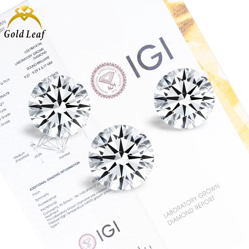 Goldleaf Jewelry IGI Certified Loose Lab Diamond 0.5ct-3ct D VVS VS HPHT CVD Grown Round Brilliant Cut Lab Created Diamond