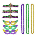 Mardi Gras Glitter Cap Beaded Chain Bright One-sided Set Socks New Orleans Dress up Mardi Gras Costume Accessory Set