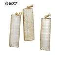 WT-P1641 Wholesale Natural White Long square Selenite Stone Pendant for Necklace Design Gold Trim Fashion Selenite Pendant