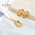Ason Fashion Non Tarnish Stainless Steel Jewelry Set Square Hollow Out Shaped Necklace Earrings Jewelry Set
