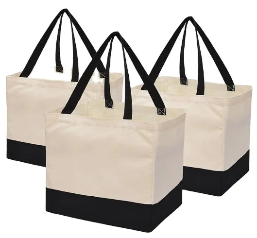 Customized Reusable Canvas Shopping Bag Heavy Duty Foldable Large Canvas Tote Bag With 5 Pockets