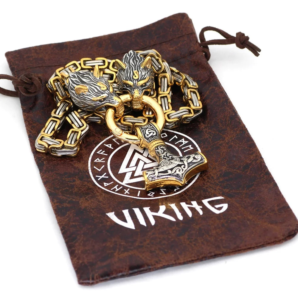 Fashion  Titanium Stainless Steel Movie Thor's Viking Hammer Necklace Pendant Necklace Chunky Chain Necklaces for Men Jewelry