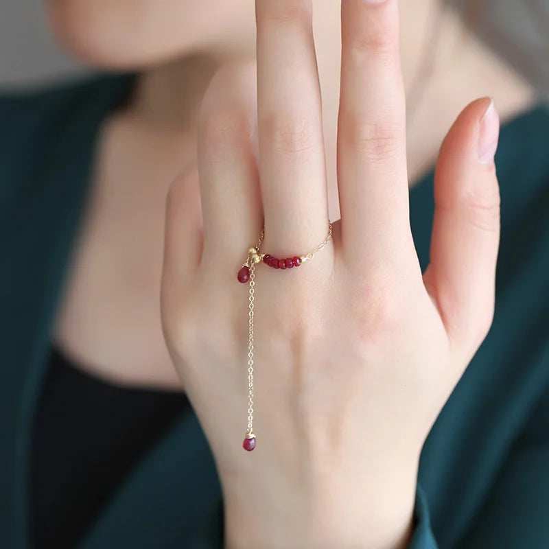 Korean Girls Ins Style Thin Chain Ring Fashion Lady Adjustable Finger Rings Chain Fashion Gemstone Ring