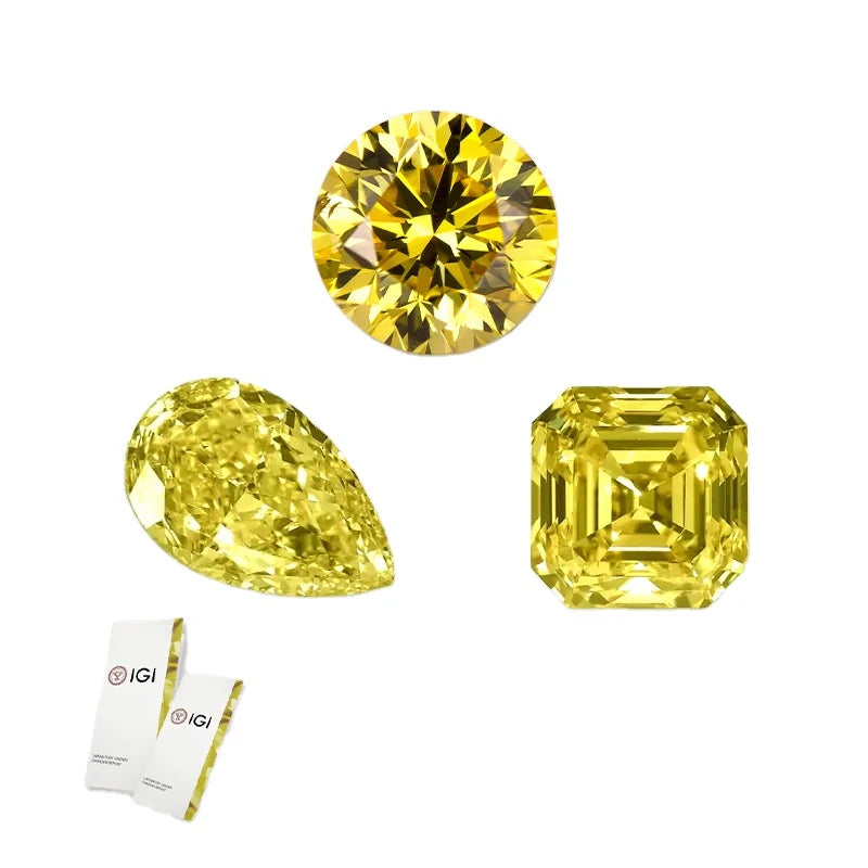 IGI Certified Fancy Vivid Yellow CVD Lab Grown Diamond Pear Oval Radiant Princess Cushion Cut HPHT Loose Diamond Model CJ-FC401