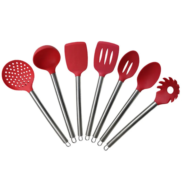 Colorful Non-stick Easy to Clean 7-Piece Mini Stainless Steel and Silicone Rubber Spatula Set