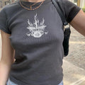 Vintage Graphic Print T Shirt Women Streetwear Round Neck Short Sleeve Slim Cotton Tshirt Tops Femme Summer Casual T-shirts