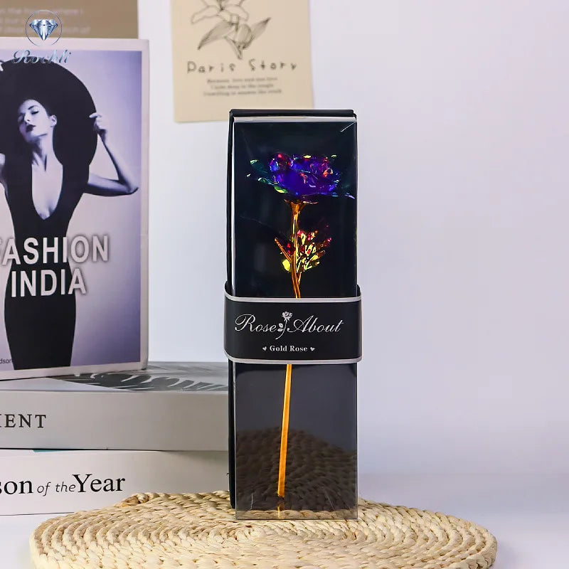 24k Gilded Rose Gold Leaf Artificial Rose Flower with Gift Box Is the Best Gift for Christmas Thanksgiving Wedding