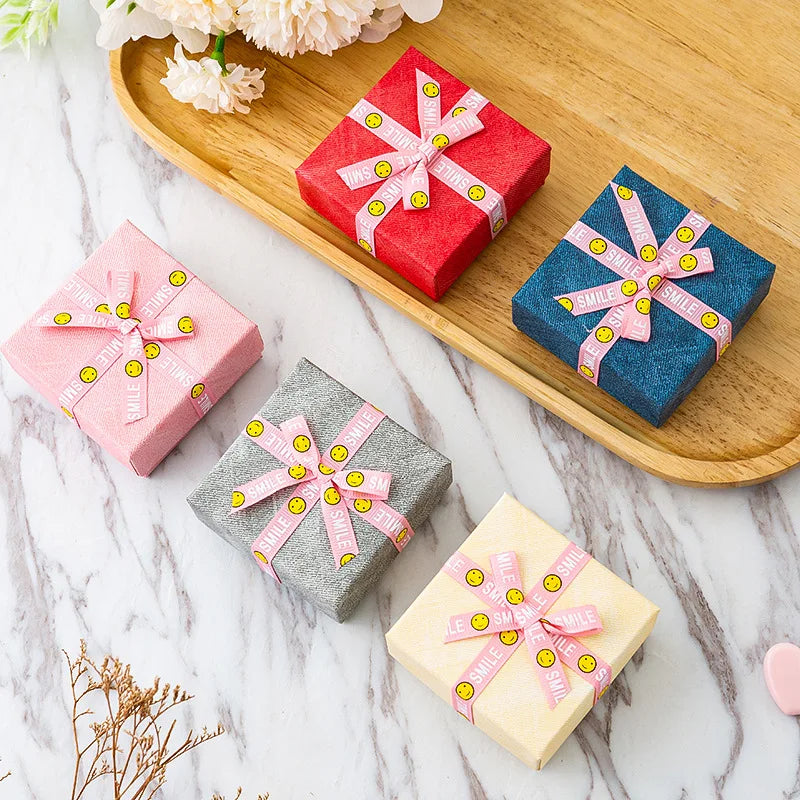 HOVANCI Wholesale Customizable pink smiley Ribbon Bow Jewelry Packaging Box Jewelry Christmas Gift Box