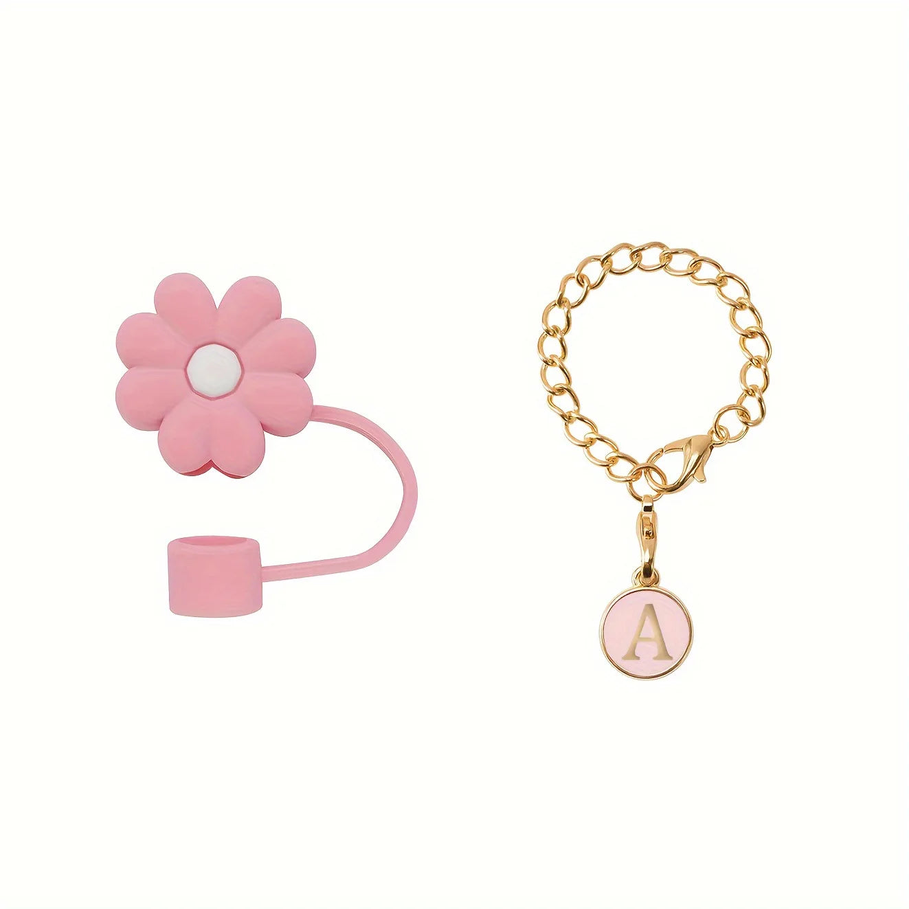 Straw Covers Cap with Letter Cute Flower Straw Toppers for Tumblers