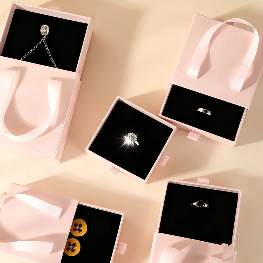 Custom Logo Pink Cardboard Drawer Jewelry Box Rigid Recycled Materials Gift Box Packaging for Bedding