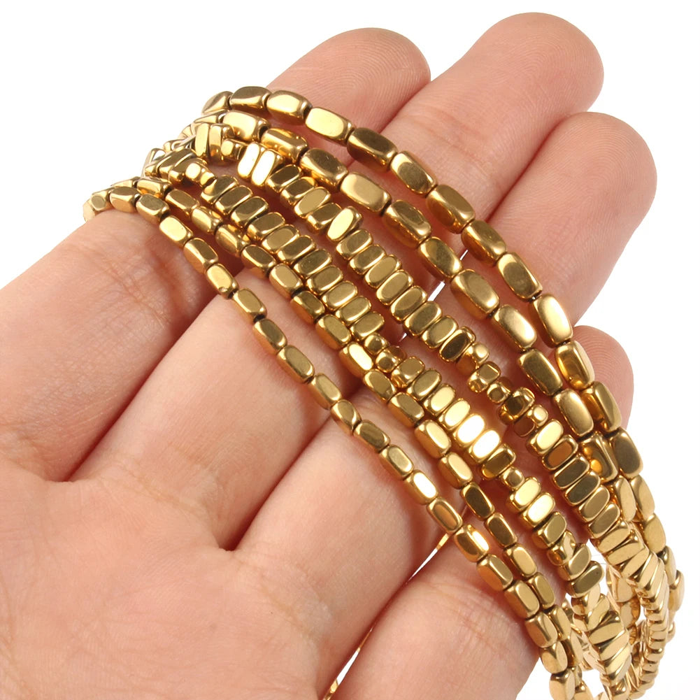 High Quality Natural 2/3/4MM Flat Rectangle Shape Gold Plated Semi Gemstone Hematite Beads 38cm Strand for Jewelry Making