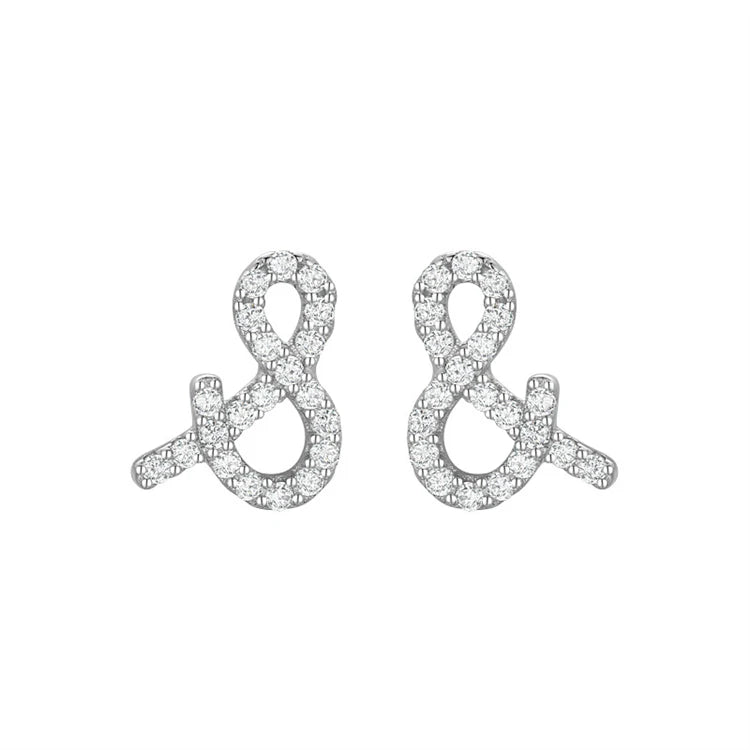 Mini 925 Sterling Silver Symbol Sign Logo CZ Diamond Stud Earrings for Women