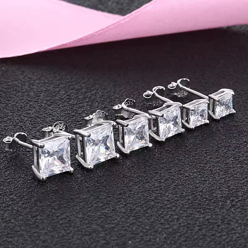 S925 Sterling Silver 2mm 3mm 4mm 5mm Square 3A Cube Zircon Stud Earrings for Women