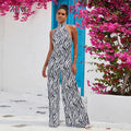 Summer Women's Clothing Bodycon Streetwear Wide Leg zebra Print Backless One Piece Plus Size Jumpsuit