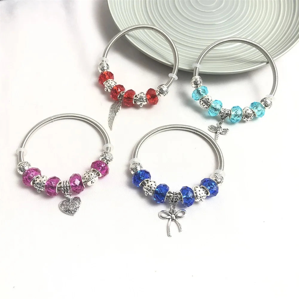 2024 Ladies New Designs Girls Beads Plastic Crystal Bead Women Charm Bangle Bracelet