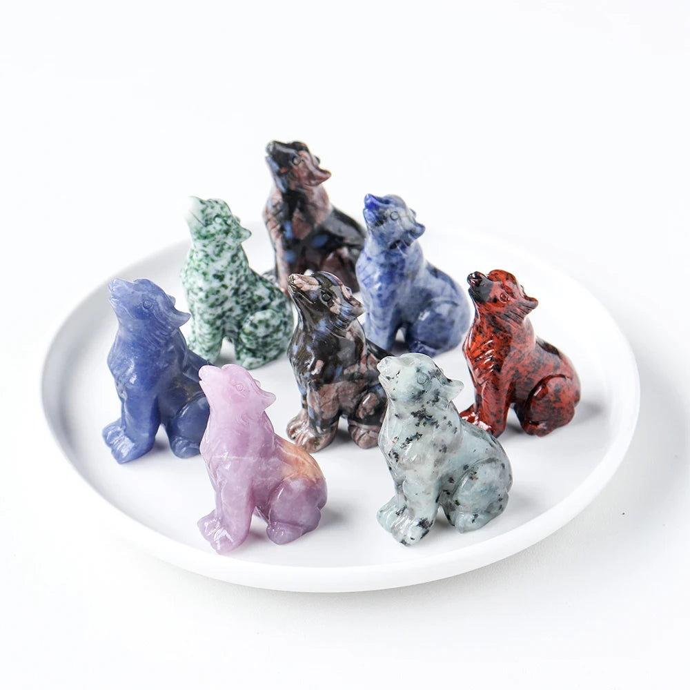 Natural Gemstones Wolf Carving Crystal Crafts Home Decoration Gift