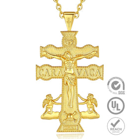 Religious Jewelry 925 Sterling Silver 18K Gold Plated Jewellery Caravaca Double Cross Pendant Necklace for Man