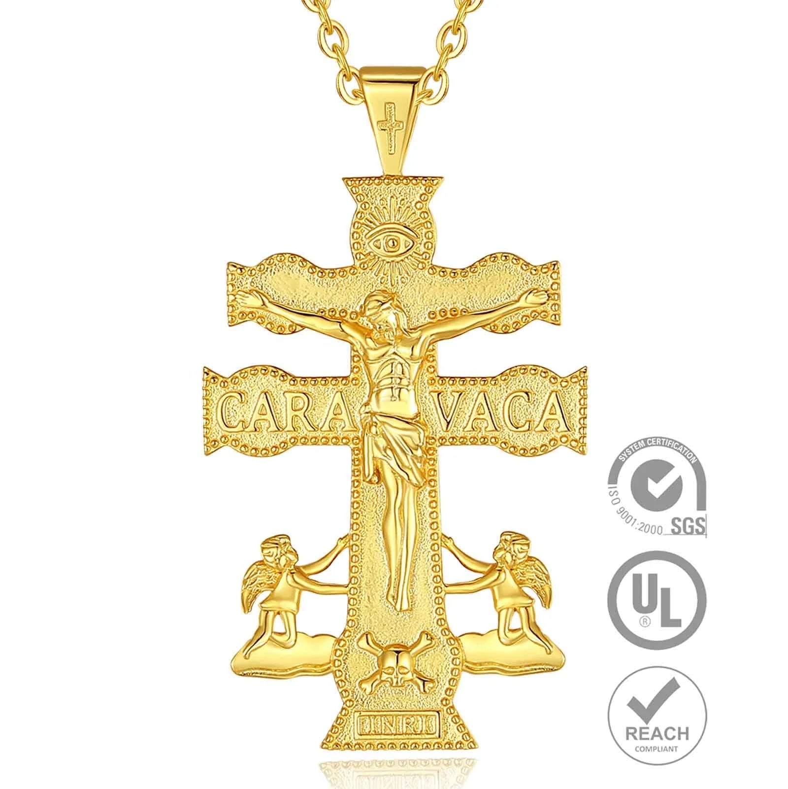 Religious Jewelry 925 Sterling Silver 18K Gold Plated Jewellery Caravaca Double Cross Pendant Necklace for Man