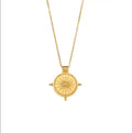 Tarnish Free Vintage Engraved Round Sun Pendant Necklace Stainless Steel 18K Gold Plated Jewelry 2023 Waterproof Jewelry