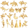 Simple Unique Paper Fold Flamingo Butterfly Lion Bear Elephant Animal Charm PendantGold Plated for Handmade Jewelry Supply L17