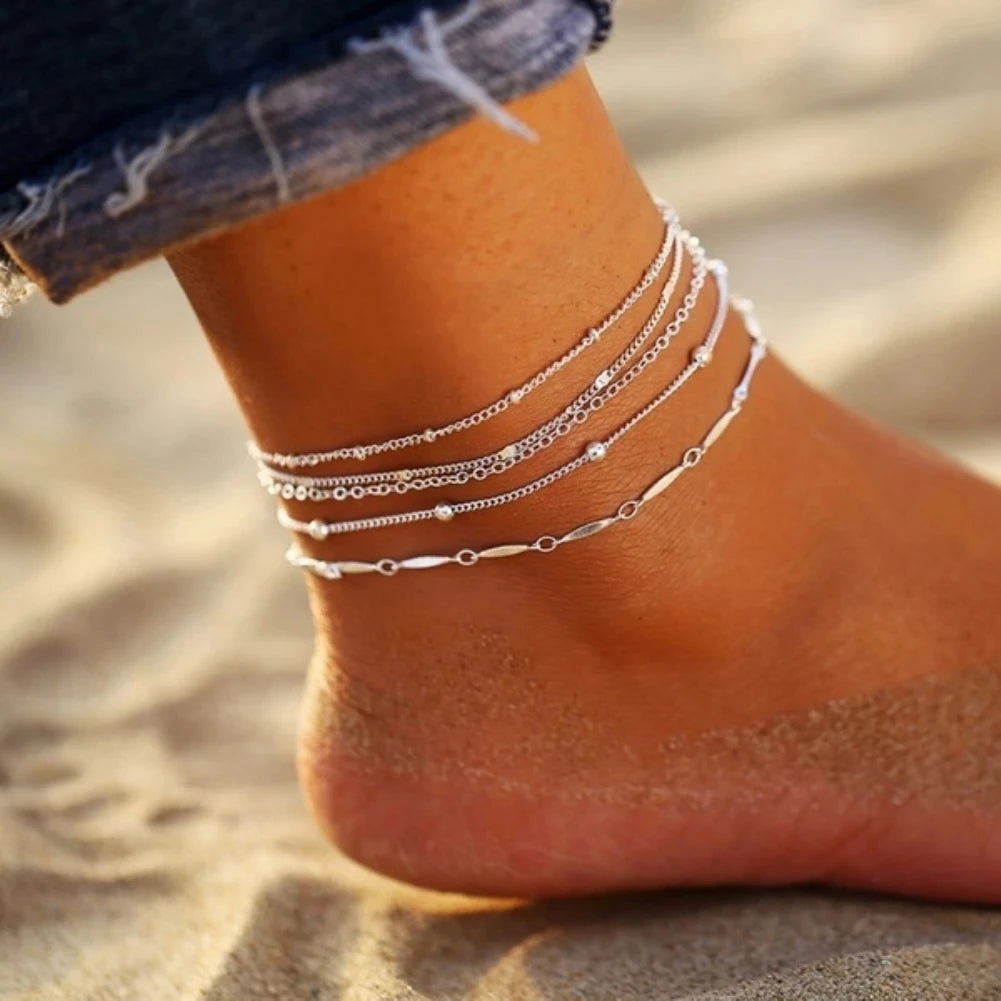 Stainless Steel Anklets Multilayered Anklets Summer Beach Gold Color Foot Bracelet Anklet for Women Jewelry