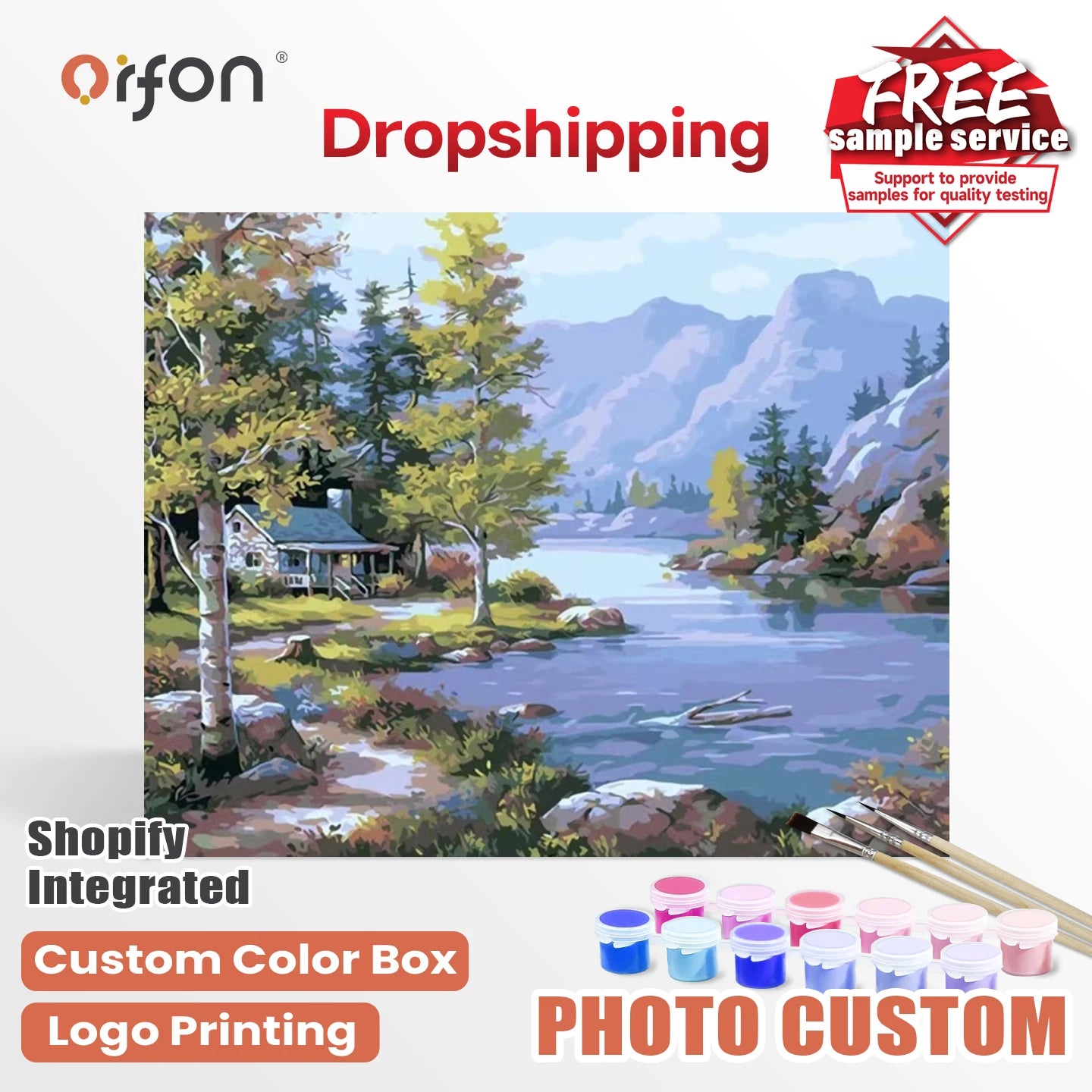 ORFON Dropshipping Paint by Numbers Kit for DIY BeginnersWholesale Acrylic Painting Lakeside Landscape Painting in a Small Town