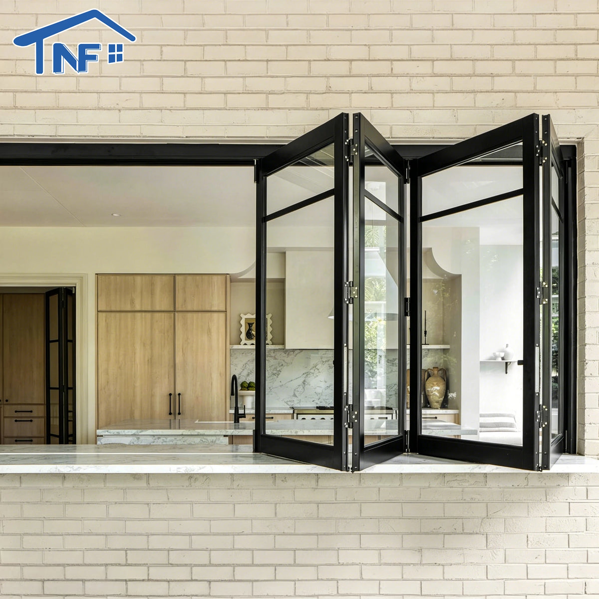 Modern Aluminum Alloy Exterior Hotel Villa Soundproof Horizontal Opening Folding Window for Kitchen Outdoor MegaBDM