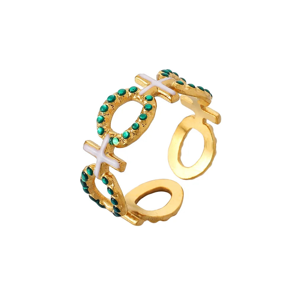 Wholesale Female Colorful Bulk Waterproof Chic Eternity Stainless Steel Rhinestone Zircon Bads Finger Ring Women Rings