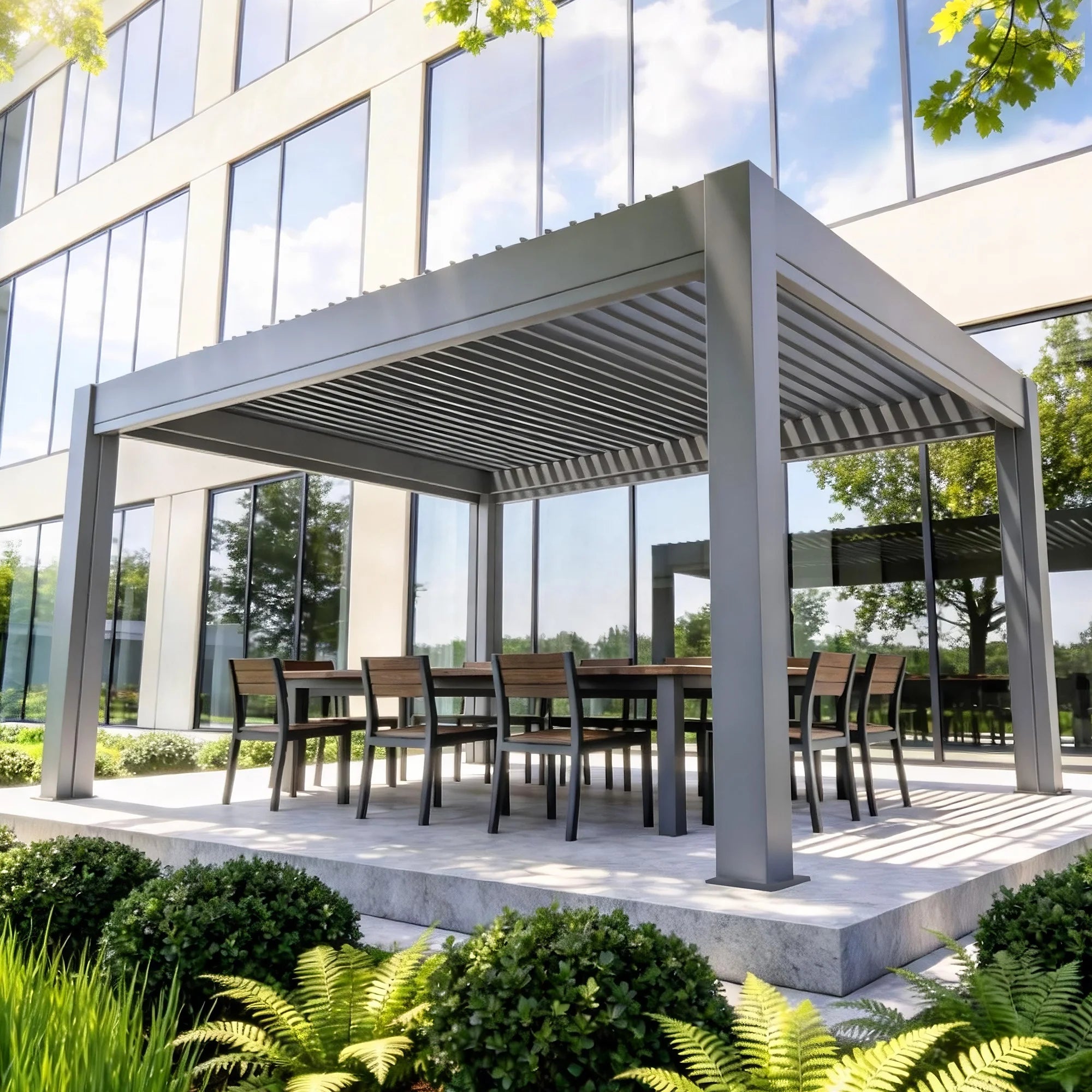 Supplier Metal Canopy Louver Waterproof Rainproof Gazebo Motorized Bioclimatic Louvered Aluminum Pergola with Led