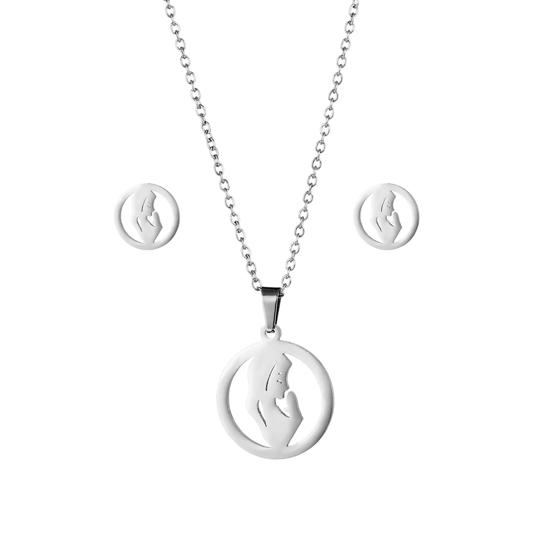 Risingmoon Wholesale Mother's Day Gift Jewelry Set With Card Silver Stainless Steel Mama Pendant Necklace for Mom
