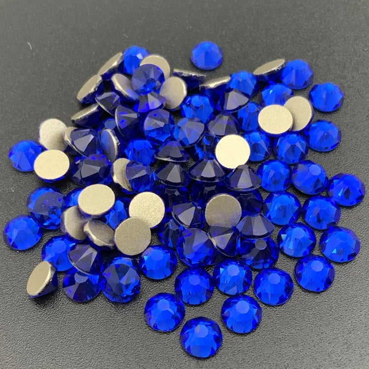 Glitter Round Blue Sapphire 8 Big+8 Small Facet Flat Back Crystal clear 16 Cuts Glass Stone Rhinestone for Clothing Accessories