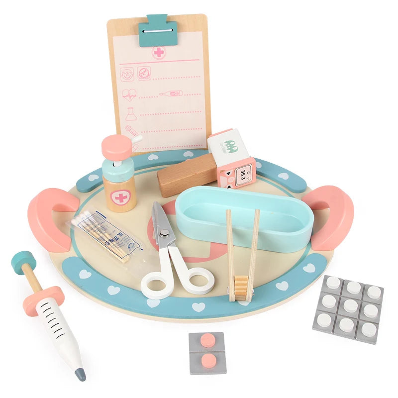 Girl's Favorite Children Role Pretend Play Wooden Toy Doctor Set Toy for Kids