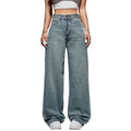 Vintage High Waist Straight Fit Light Blue Denim Jeans for Women Breathable Woven Casual Style Washable Simple Fashion