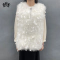 Janefur Women Fluffy Turkey Feather Vest Jacket Fairy Style Handmade Real Fur Ostrich Coat