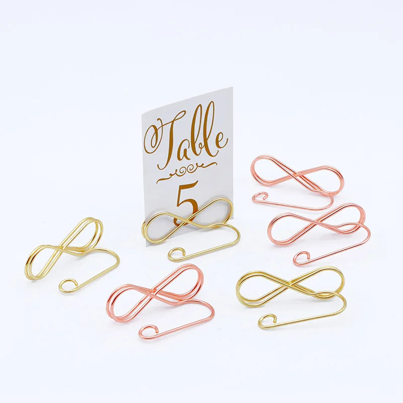 Rose Gold 8 Shape Metal Photo Clip Stands Wedding Table Number Name Place Card Holder for Birthday Party Decor Home Message Sign