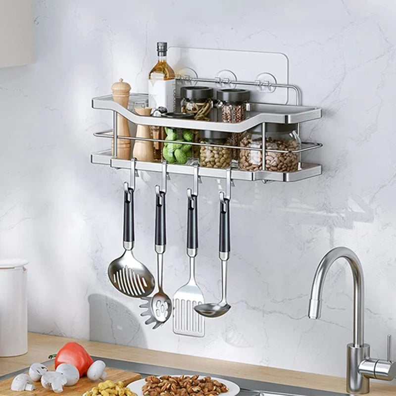 2025 Hot Sales Double-Decker Metal Shower Floating Corner Shelves Adhesive Storage Rack Holder Double-decker Caddy Basket Hotel