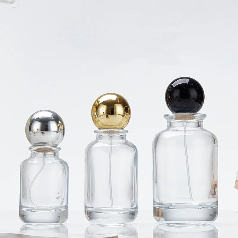 Luxury Empty Glass Perfume Bottles Women Round Transparent Cosmetic Glass Spray Bottle with Spherical Lid