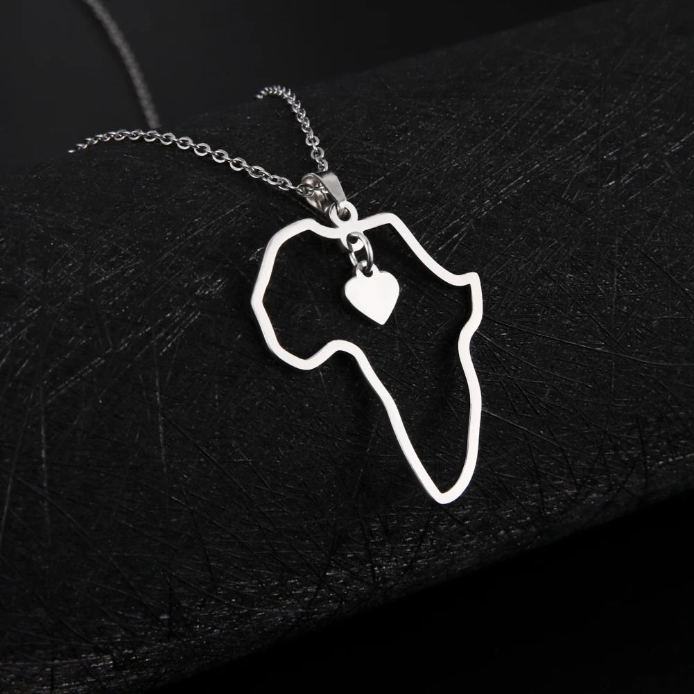 Myshape Hollow Africa Map Stainless Steel Pendant Necklace for Women Geometric Motherland Map Gold Color Chain Necklaces Jewelry