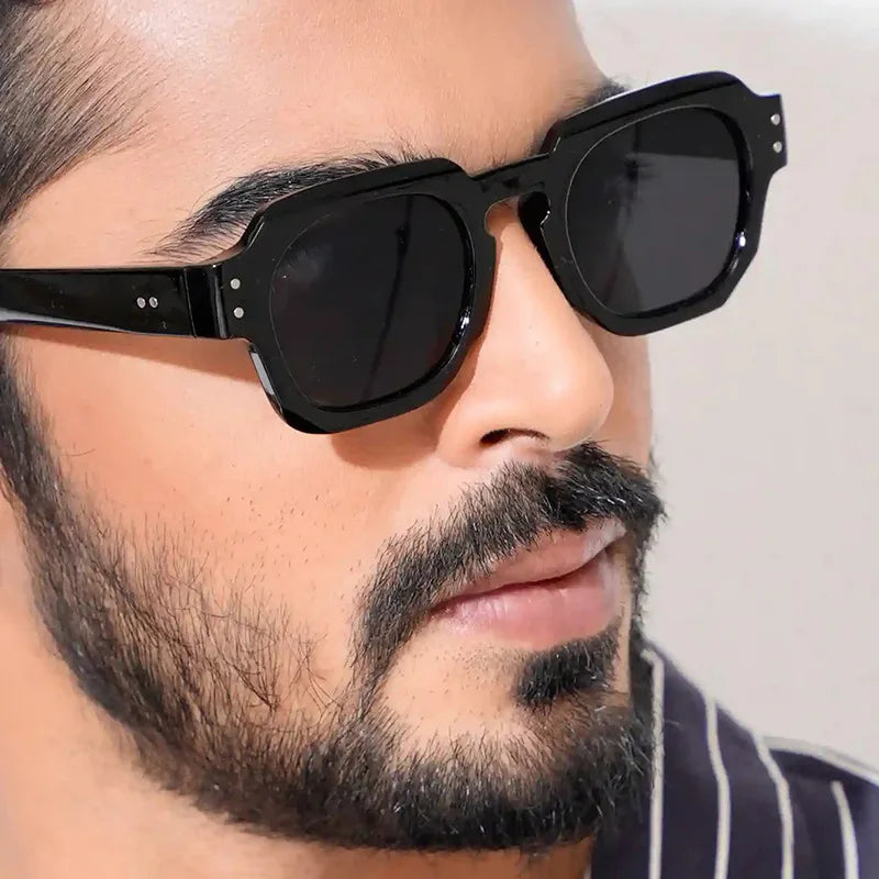 Logo Custom Vintage Men Women Polygon Square Sunglasses UV400 Clear Ocean Lens Rivets Punk Sun Glasses Men Women