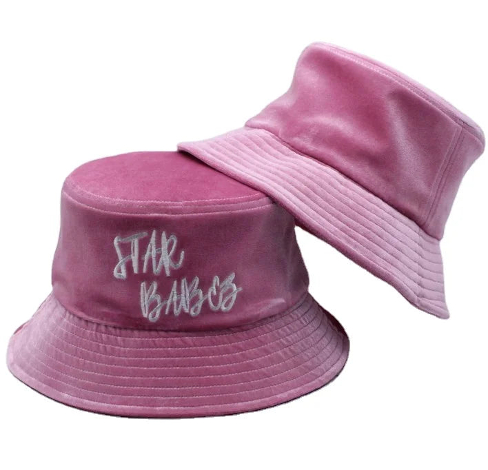 Custom logo Embroidery Purple Velvet Bucket Hat