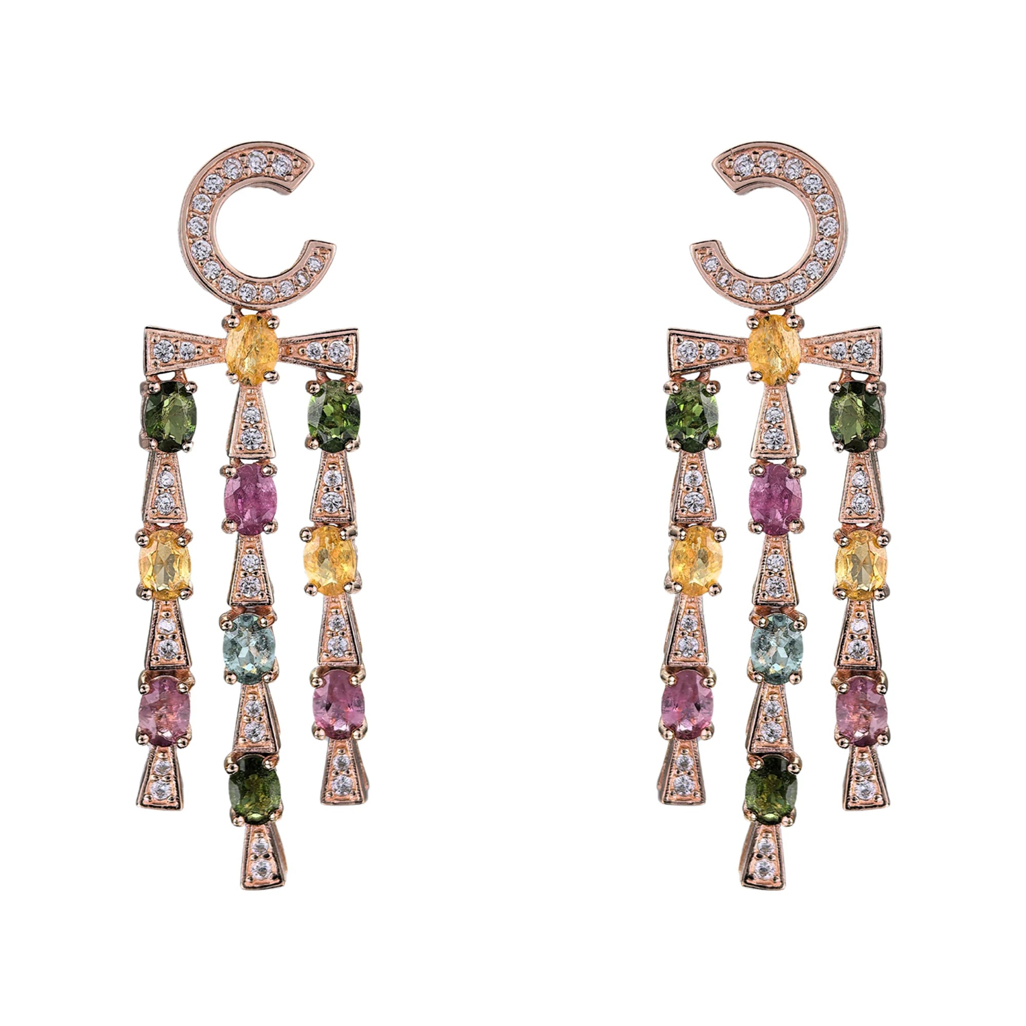 Graceful Rose Gold Plated 925 Sterling Silver Natural Tourmaline Drop Earrings for Women Mother's Day Jewelry