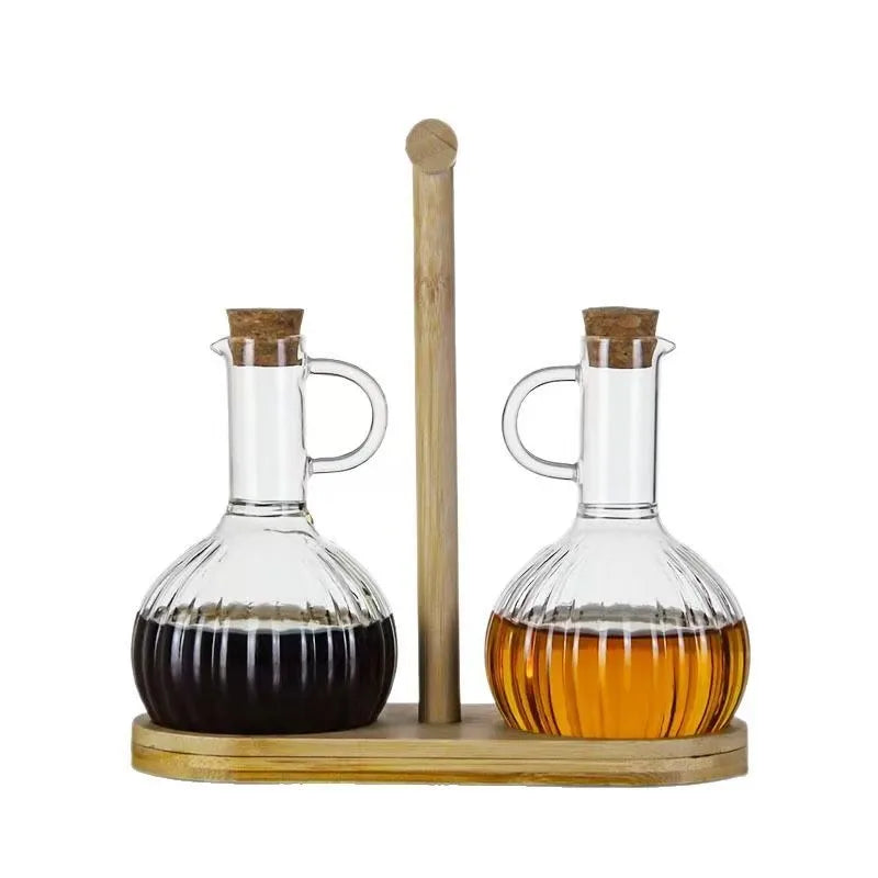 Wholesale New Vertical Striped Glass Oil Dispensing Pot with Handle Olive Oil Bottle Featuring Wooden Plug