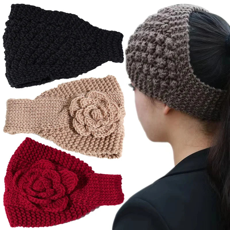 Wholesale Dianshang Brand Woolen Yarn Knit Flower Design Vintage Elegant for Women Girl Hair Fixed Makeup Wash Face Hair Band