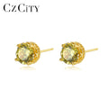 CZCITY 925 Sterling Silver Jewelry Women and Mens Diamond Yellow CZ Crystal Diamond Stud Earrings