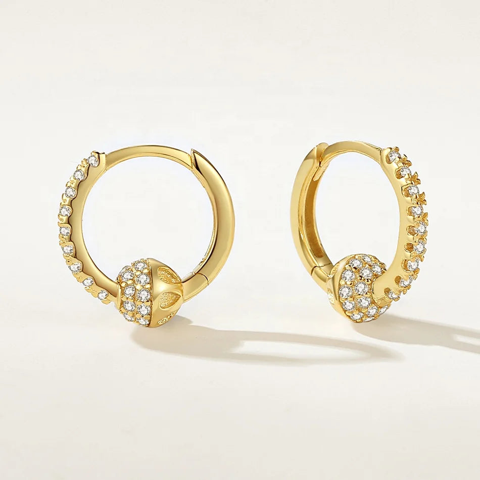 Nagoa Luxury Jewelry 18k Gold Vermeil Wholesale 925 Sterling Silver Pave Cubic Zirconia Ball Hoop Earrings