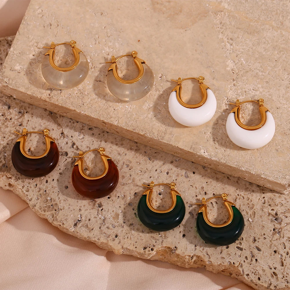 Tarnish Free Jewelry Gold Plated Acrylic Thick Hoop Earrings Stainless Steel Colorful Acrylic Chunky Hoop Earrings Women Gift