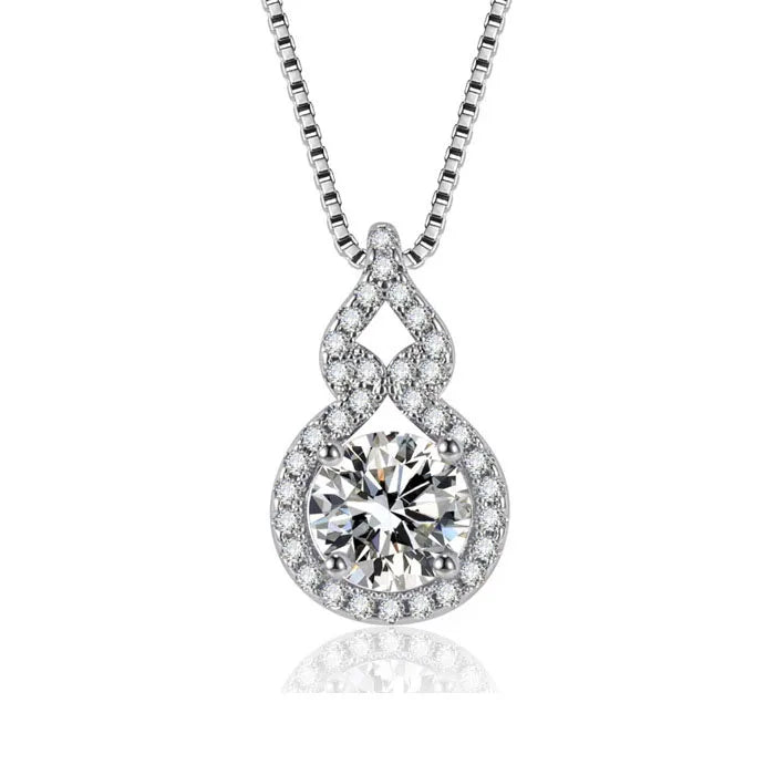 OLAN Fashion Jewelry 1.0ct Round Cut VVS1 Moissanite Gourd Pendant 925 Sterling Silver Necklaces for Women Wedding