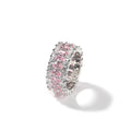 Hiphop Men Women Chunky pink Oval Cut Copper Inlaid Zircon Couple Crystal Diamond Eternity Wedding Band Ring